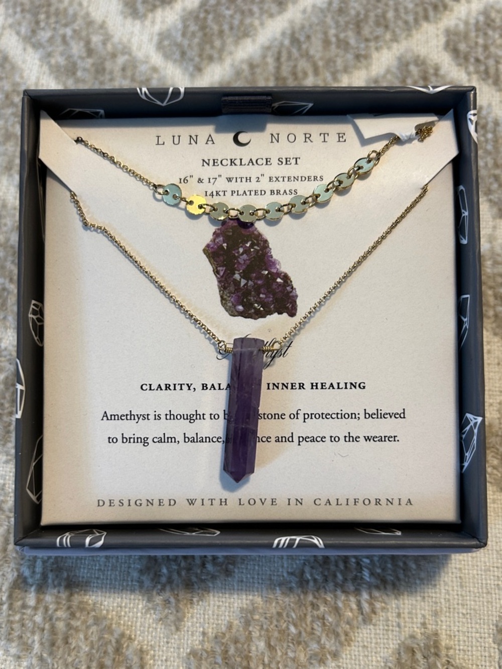 Luna Norte Amethyst Pendant Necklace Set - Purple & Gold